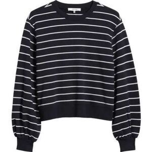 Frame Women's Navy White Striped Blouson Sleeve Sweatshirt Medium NWOT T008